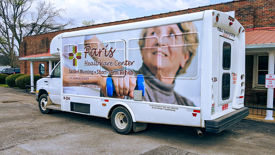 Example of a full-color advertisement on the side of a transit bus.