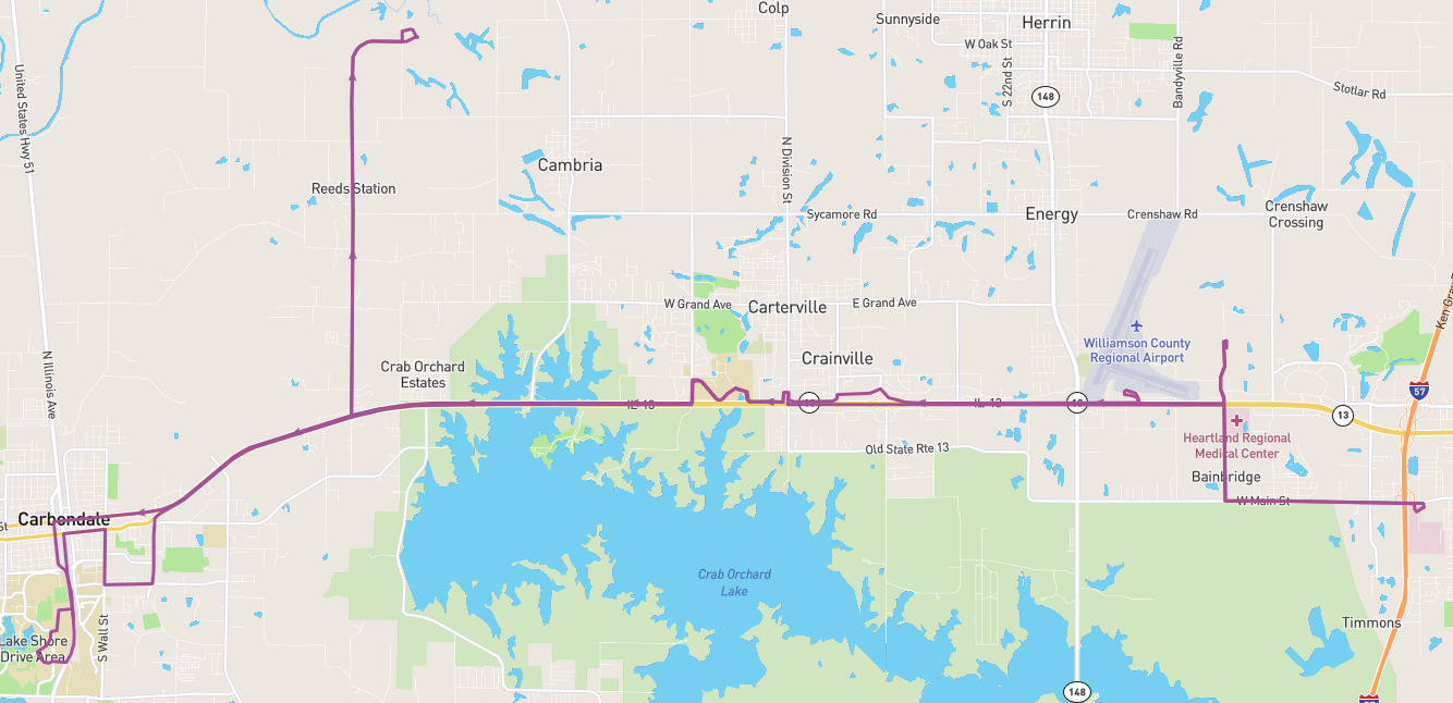 Marion–Carbondale Intercity Map
