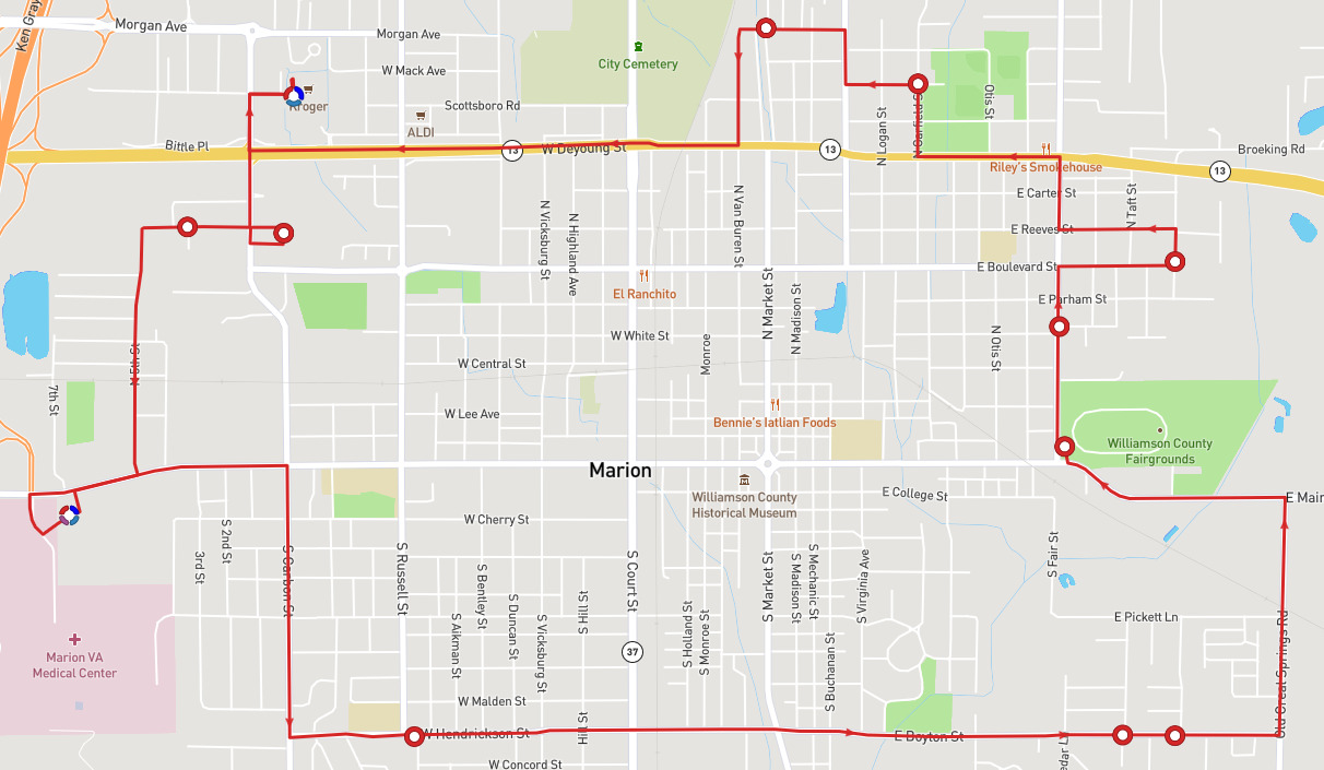 Marion East Route Map
